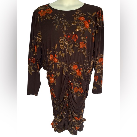 H&M Dresses & Skirts - H&M Womens Long Sleeve Brown Red Floral Dress Size 3XL NWT Ruching Bodycon